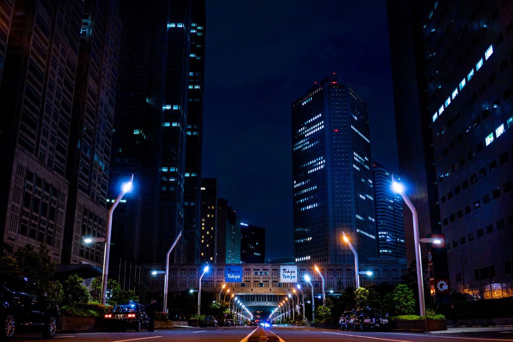 A modern smart city with IoT traffic sensors.