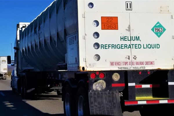 An IoT tracked 18-wheeler delivering refrigerated liquid helium.