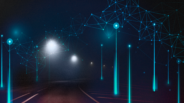 A road with an overlay showing the power of AI and IoT