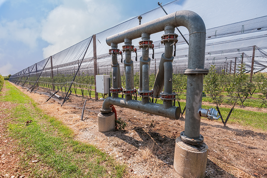 An orchard irrigation system powered by the Internet of Things.